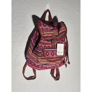 Drawstring Backpack Multicolored Beach Boho Woven Pack w Adjustable Straps